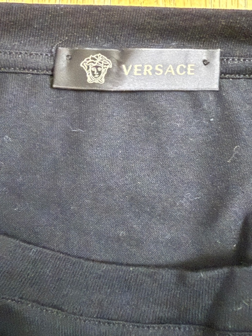Versace Black Crewneck T-Shirt with White Script Logo - Picture 3 of 4